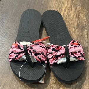 Havaianas Pink Braided Strap Flip Flops with Black Footbed size 9/10